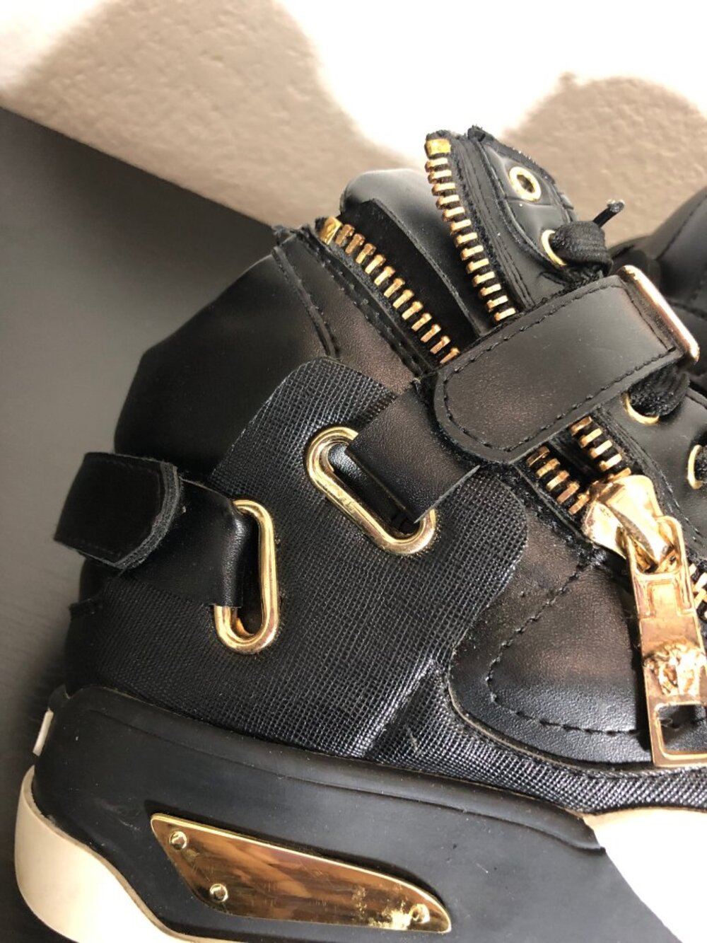 Versace Medusa High Top Sneakers – Black Leather Gold Hardware – Men’s Size 44 - Picture 13 of 14